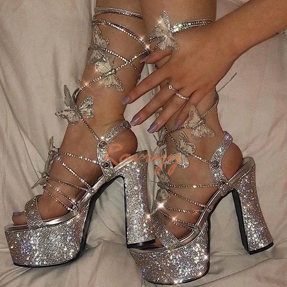 Lace up heels with butterflies best sale