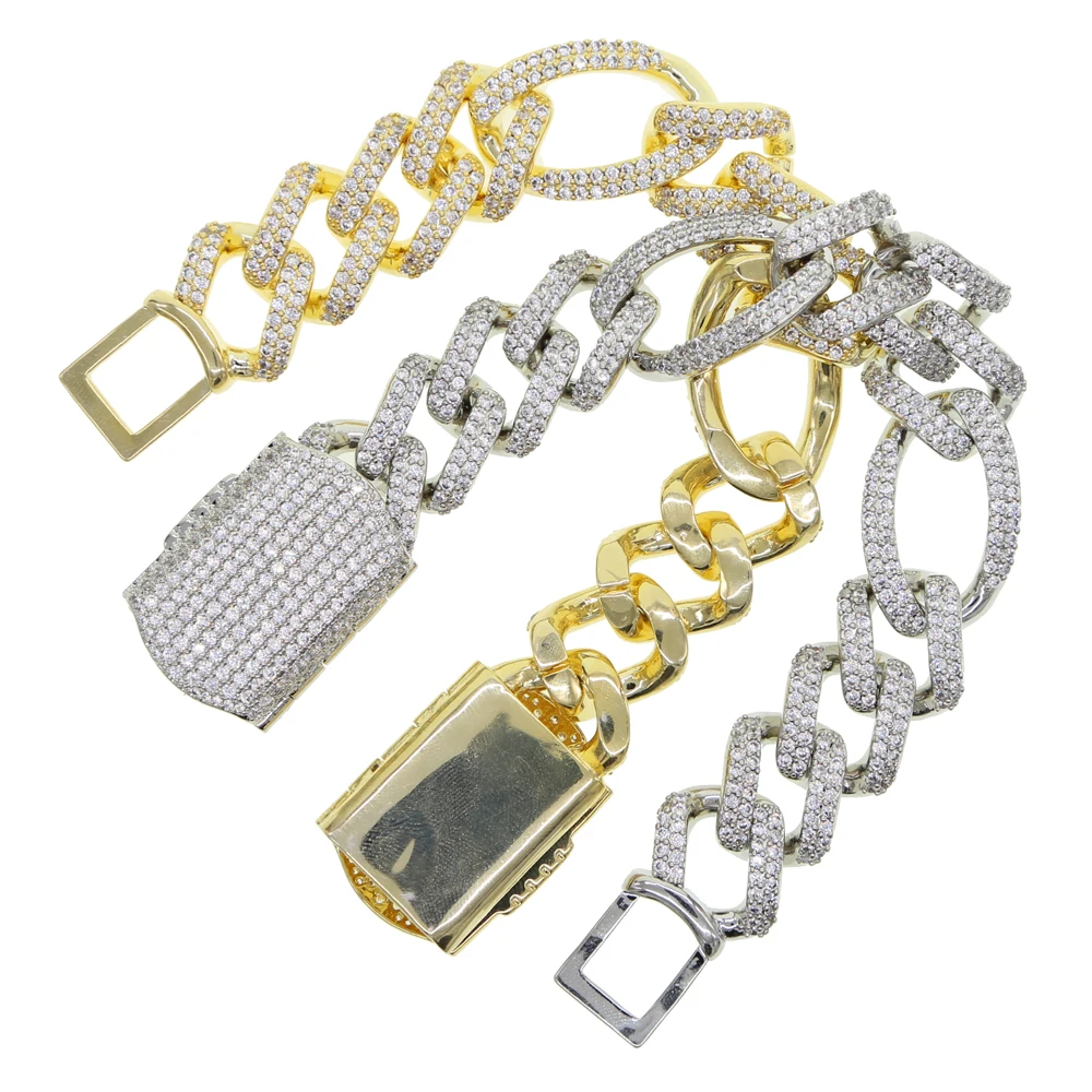 2 Colors Iced Out Hip Hop Square And Round Connected Bracelet Paved Shiny White Cz For Men Party /Daily/ Wedding Gift 2023 New