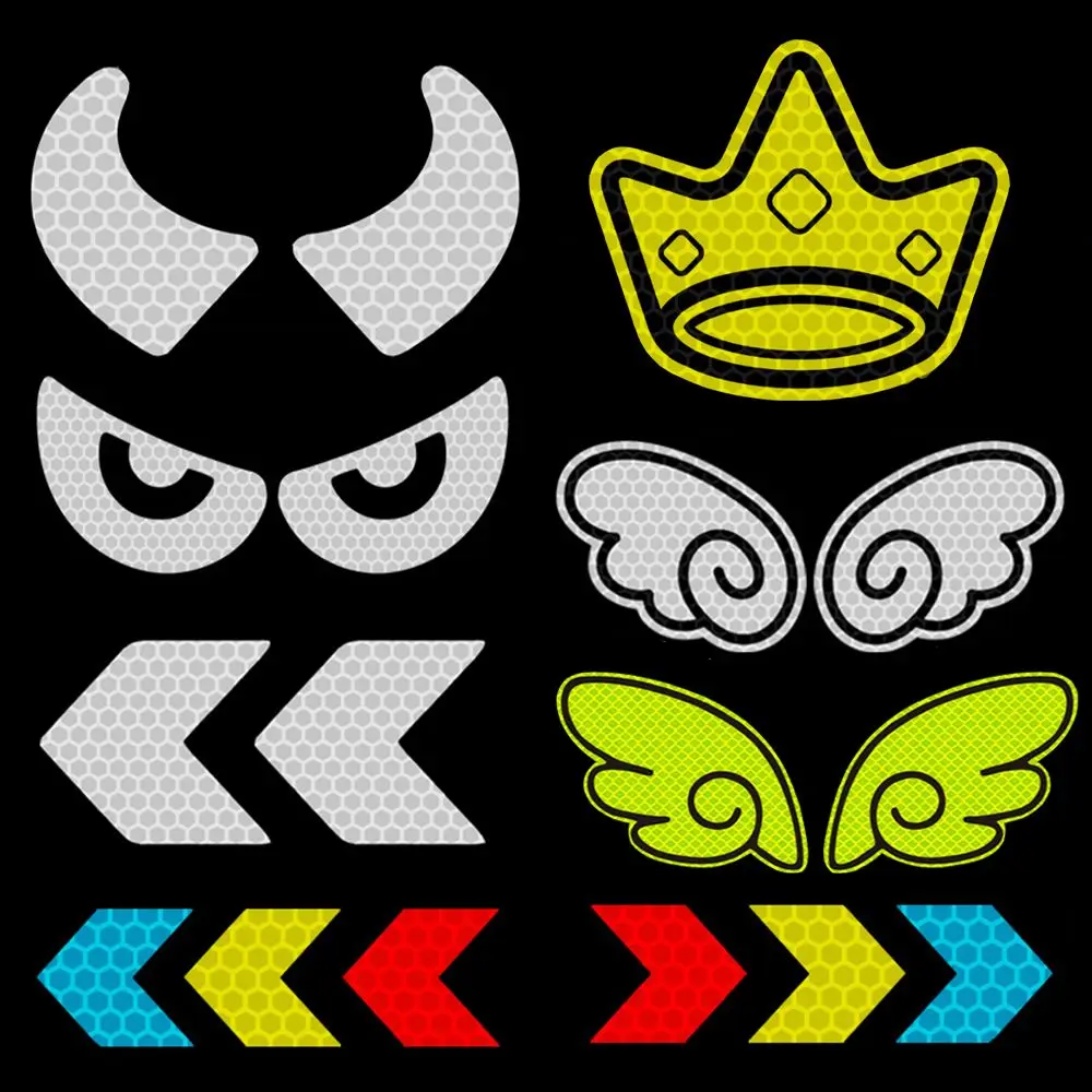 Creative Waterproof Arrows Eyes Wings Crown Motorcycle Helmet Decal Night Warning Sign Reflective Sticker Exterior Accessories