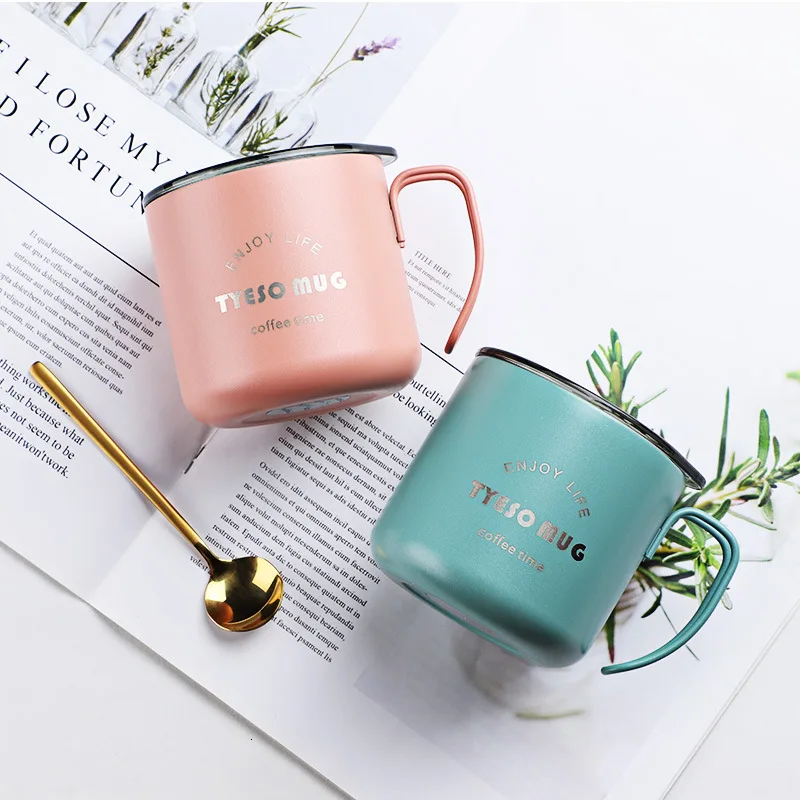 Nordic Style Metal Coffee Cup With Lid Office Workers Portable Coffe Milk Breakfast TYESO Mug Tazze Colazione Caneca Criativa