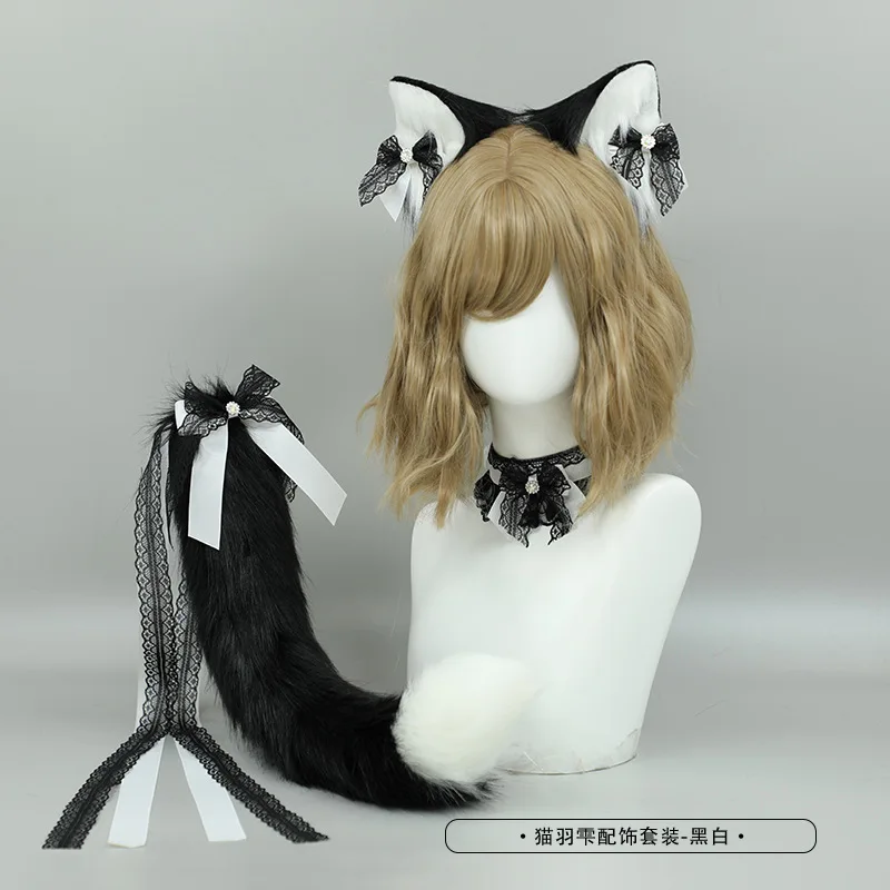 

Kawaii Lolita Cat Ears Hair Band and Bow Choker Set Wolf Long Tail Cosplay Anime Costume Props Gothic Maid Neko Hair Accessories