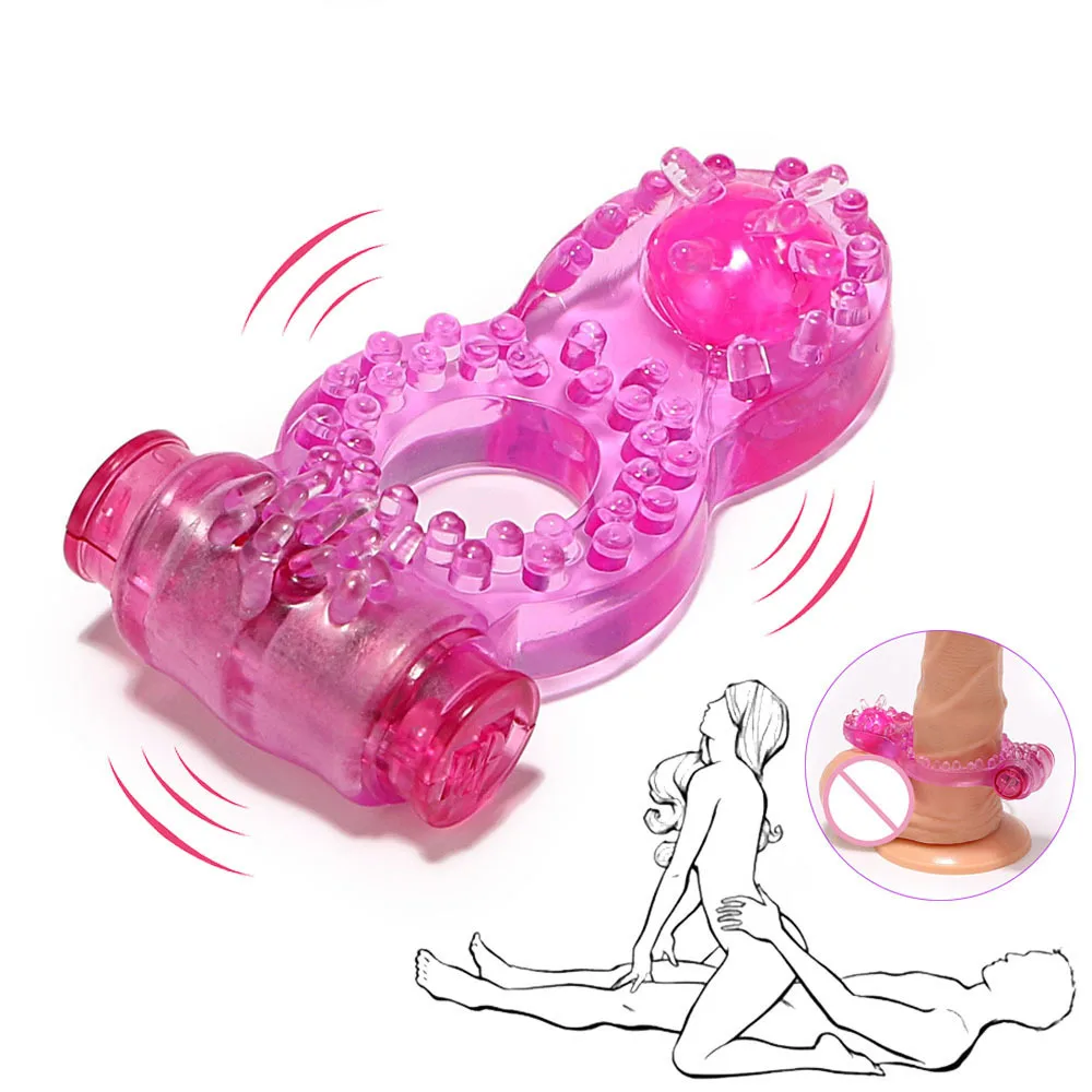 Anillo vibrador electrónico para hombre, Juguetes sexuales para adultos, anillo vibrador de cristal de mariposa, anillo vibrador para pene para