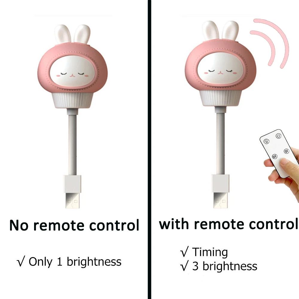 Luz nocturna bonita de dibujos animados USB con Control remoto, luz decorativa de alimentación para dormitorio de bebés, lámpara de mesita de noche, regalos de Navidad para niños