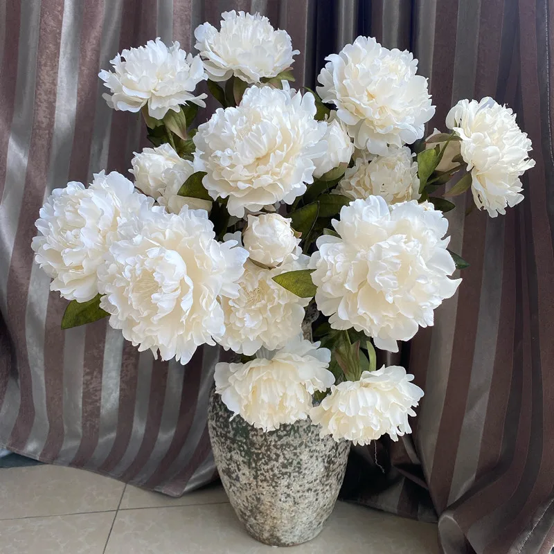 Large Peony 2 Heads/branch Artificial flowers for Party Wedding Decoration white fake open roses flores artificiales