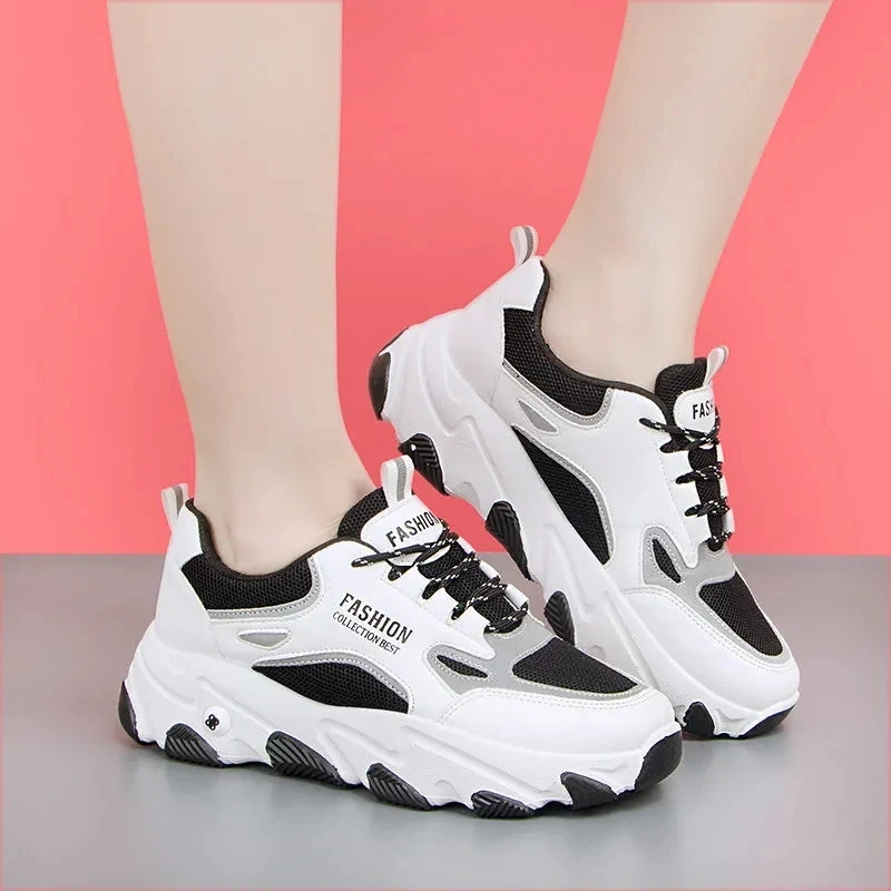 White Women Shoes New Chunky Sneakers For Women Lace-Up White Vulcanize Shoes Casual Fashion Dad Shoes Platform Sneakers Basket