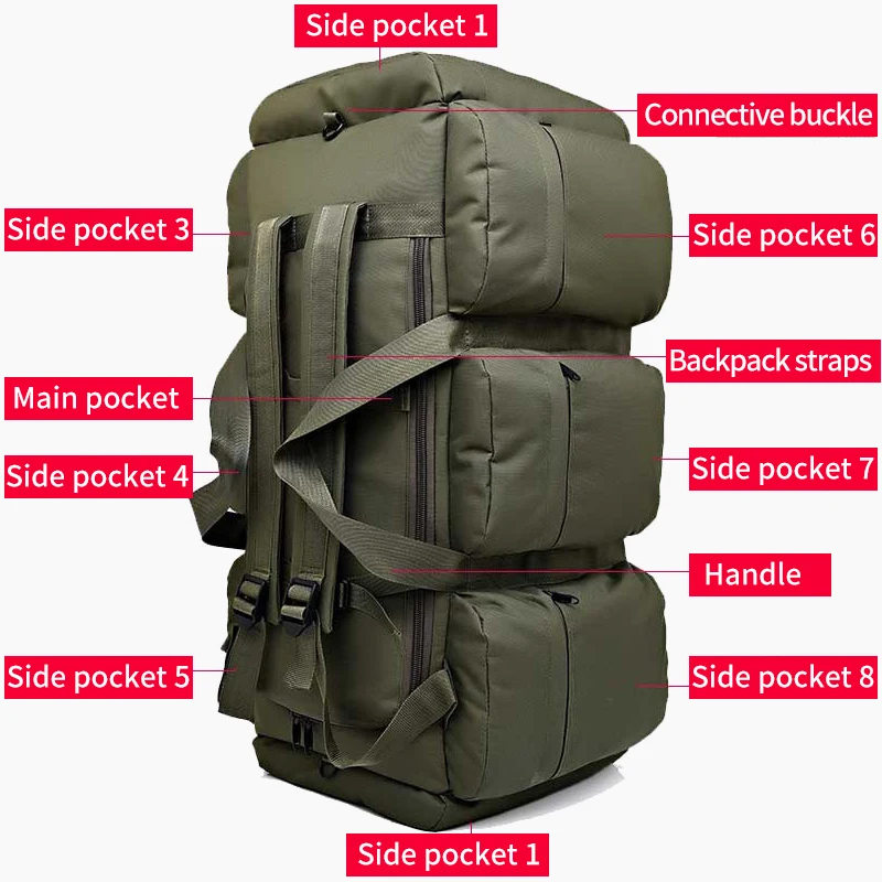 Bolsas de viaje de gran capacidad para hombres, mochila táctica militar de lona, impermeable, senderismo, escalada, Camping, XA216K, 90L