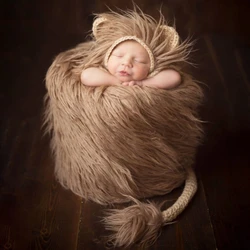 Conjunto de gorro de León para bebé, 2 piezas, trajes de fotografía para recién nacido, ropa de punto hecha a mano, trajes de tiro de fotos para niños y niñas