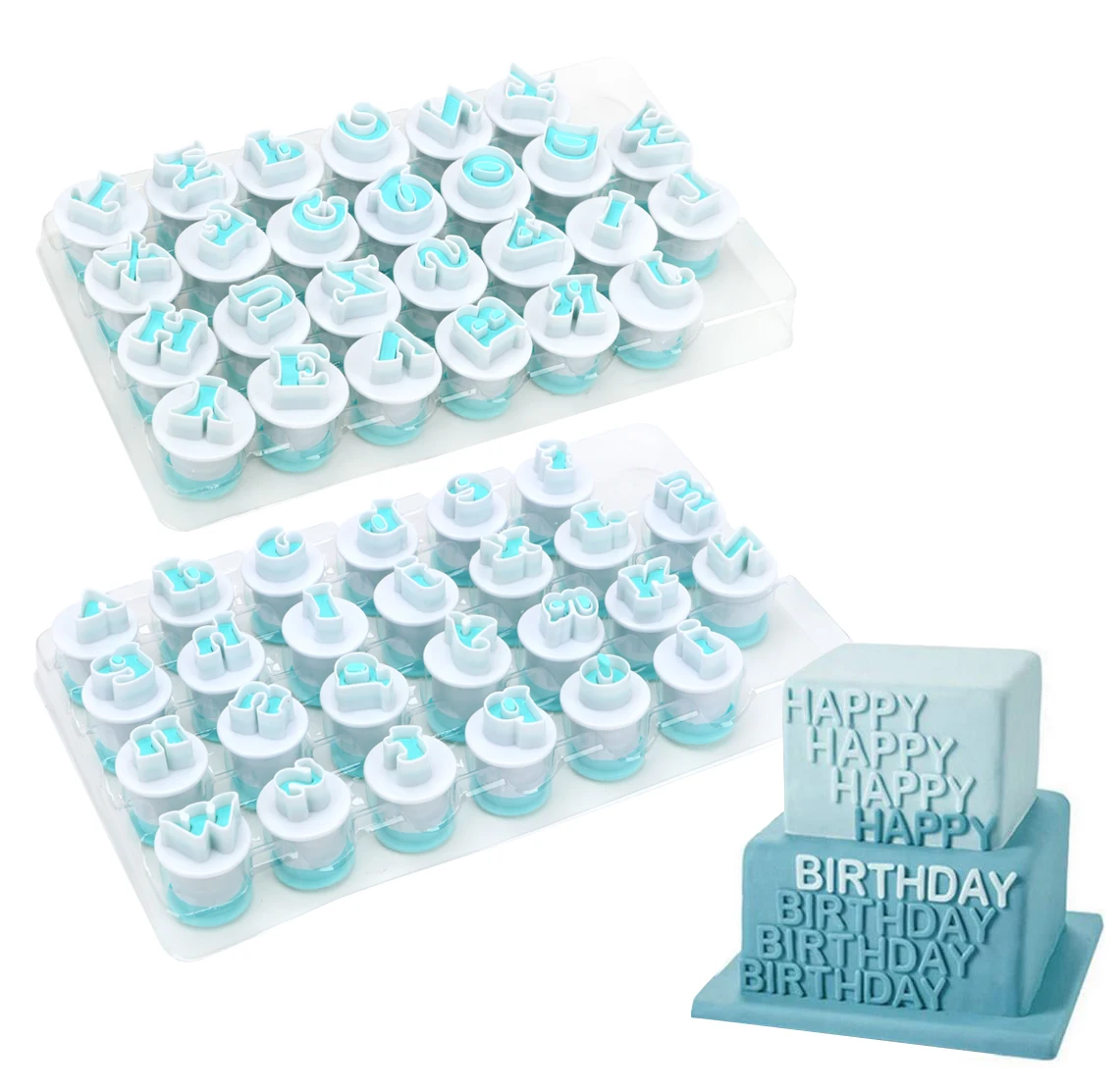 10 26 pcs/set Capital Letters Fondant Cake Mold Upper & Lowercase Alphabet Cookie Cutter Plastic Plunger Cutter Cookie Mould