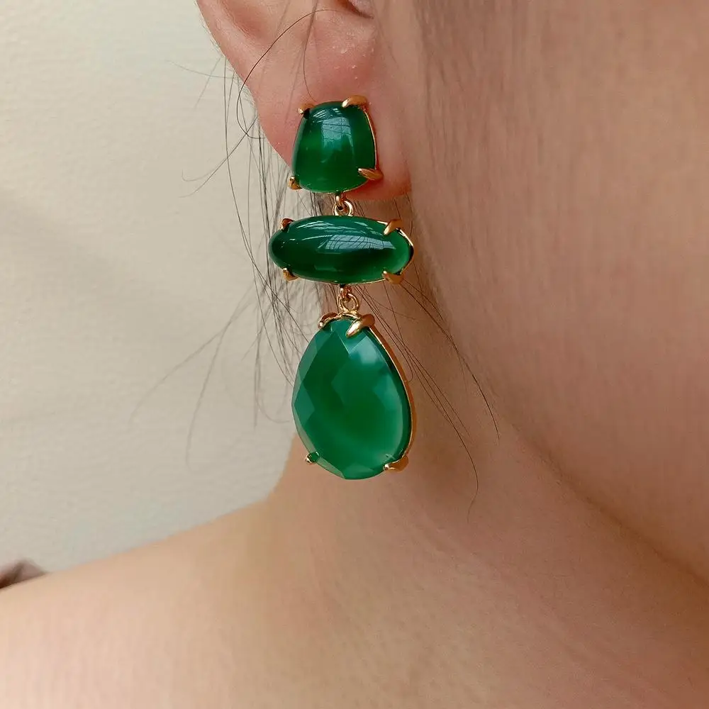 

YYGEM different shape Green Agate Drop Dangle stud Earring