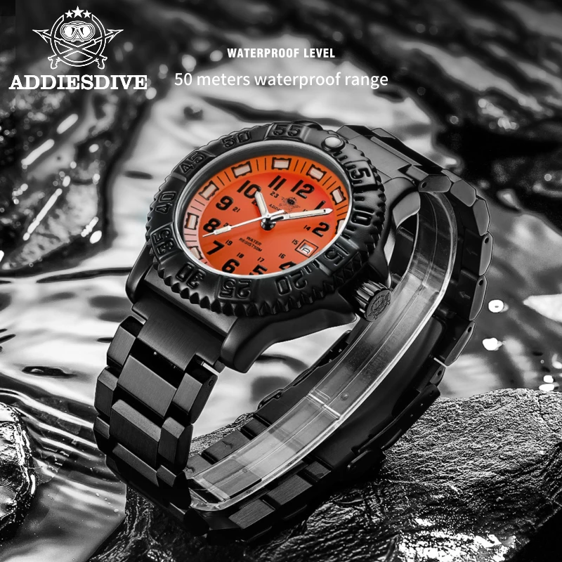 Relojes militares ADDIES para hombre, marca superior, moda, esfera naranja, reloj deportivo de cuarzo inoxidable resistente al agua, reloj para hombre Orologio da uomo