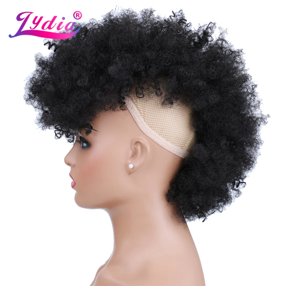 Lydia Synthetic High Puff Afro Short Kinky Curly Middle-Part Wig T1B/Pink Red Black Clips In Hair Extension  Colorful Hairpiece