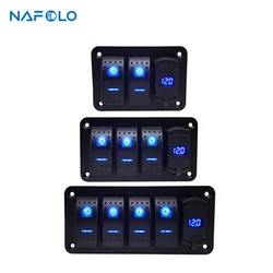 3/4/5 Gang ON Off Rocker Switch Panel with 4.2A Dual USB Charger Socket LED Digital Voltmeter Car Marine Boat LED Switch Panel