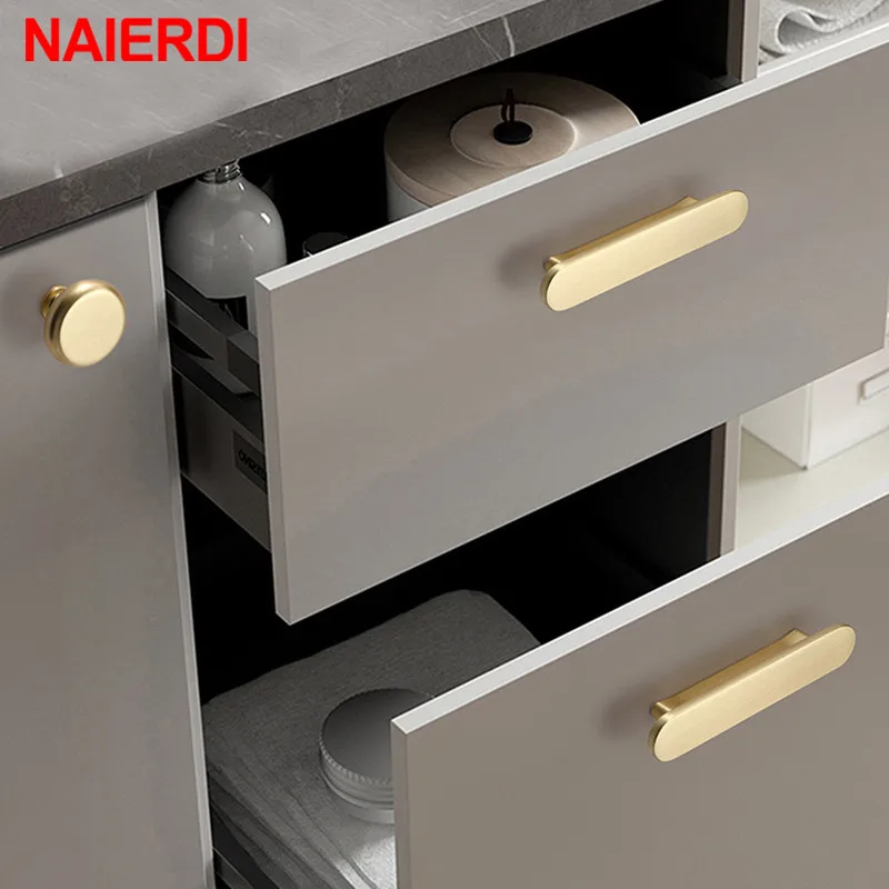 NAIERDI Zinc Alloy Cabinet Handles Nordic Gold Black Drawer Knobs Wardrobe Door Handles European Furniture Handle Hardware