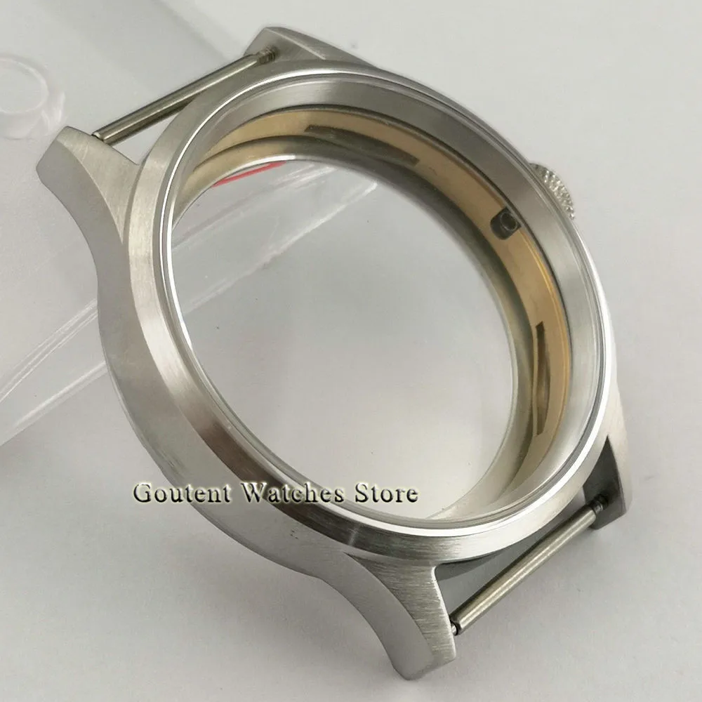 43mm New Silver Polished / brushed watch case sapphire glass sterile steel case ETA 6497,6498 Seagull ST3600 movements