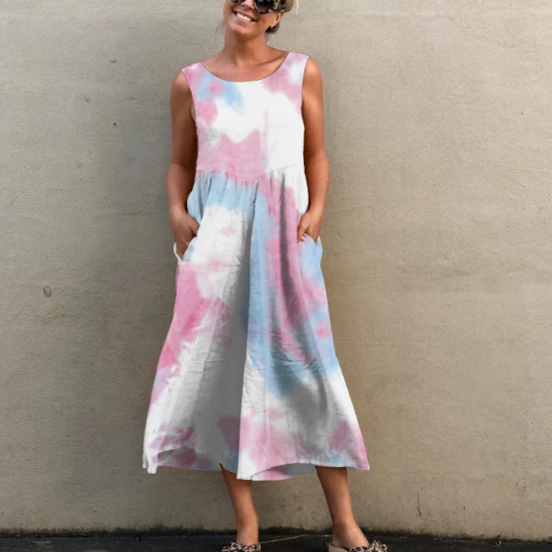 2021 Tie Dye Printing Jumpsuit Women Casual Dungarees Vintage Pocket Loose Party Sleeveless Long Harem Overalls Rompers Jumpsuit