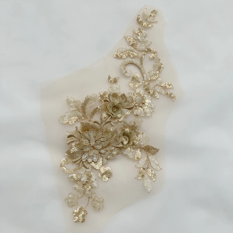 3D-Pailletten-Spitzenblumen-Applikation für Kinder, handgefertigte Materialien, Hochzeit, RS3122, 2 Stück/Lot, 33,5 cm * 16 cm – Detail 9