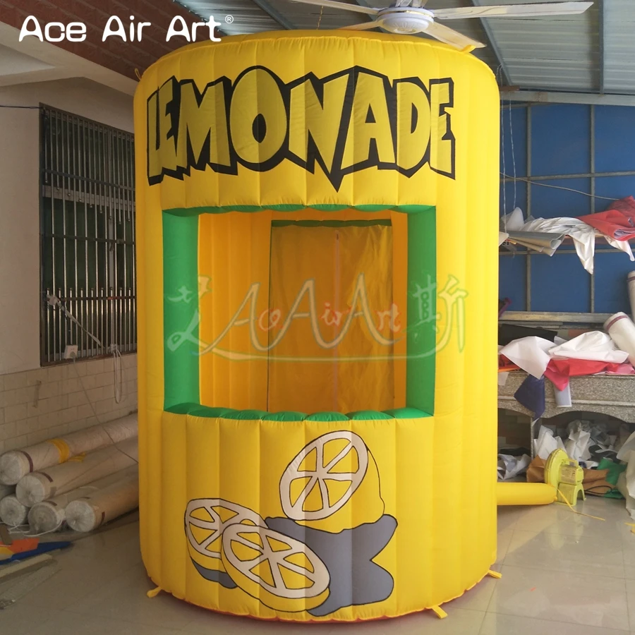 Hot sale inflatable lemonade sale stand grande booth,lemon juice concession tent with removable banners for summer entertainment