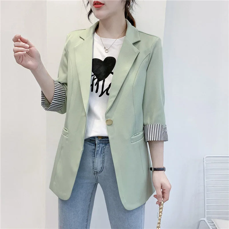 Summer Nice Pop Women's Blazer Fashion Seven points Sleeves Small Suit  Women office  Suit Jacket Female Plus Size Outerwear