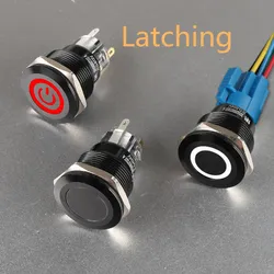 16mm Alumina Black Body Waterproof Press Power Metal Push Button Switch LED Light 3V 5V 12V 24V 220V Fixation Latching Self-Lock