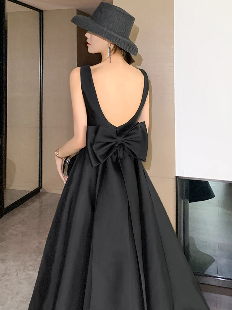 New Elegant Short Evening Backless Satin Pretty Prom Party Gown Vestido Longo Festa Formal Dress