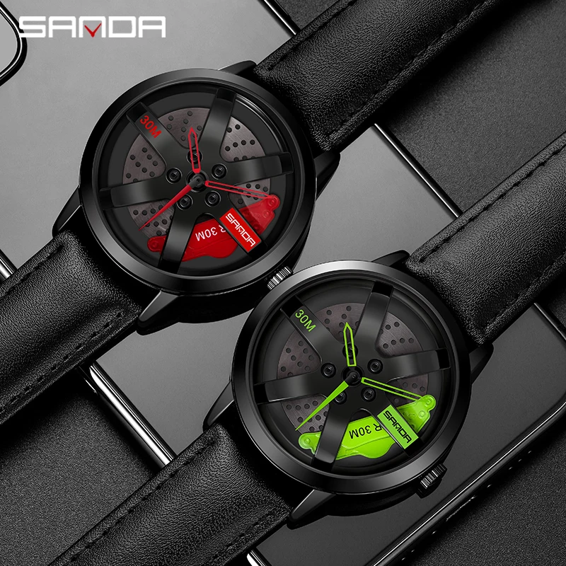 SANDA Real 3D Model Spinning Car Wheel Hub Watch Luxury Fashion Move Waterproof Super Car Rim Watches For Men Orologio da uomo