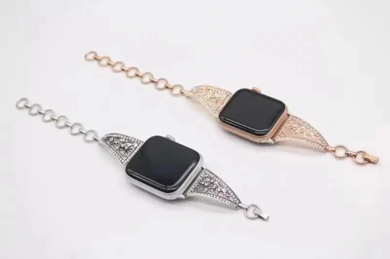 Women openwork flower bracelet Strap for Apple Watch Bands 38mm/42mm/44mm/40mm metal with Diamond Strap for iwatch series 432