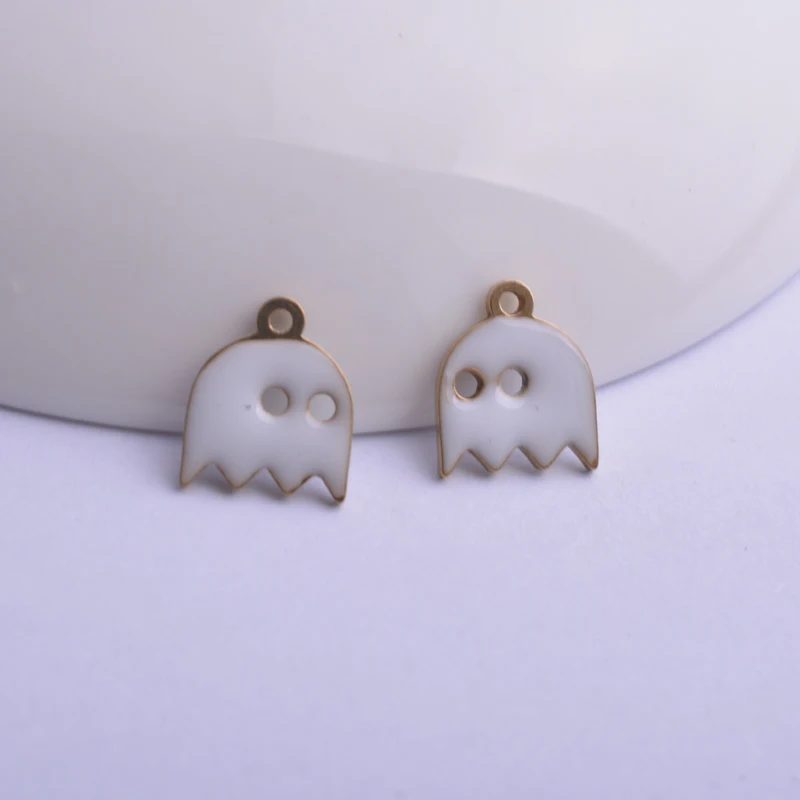 30 Stück 10*12mm Kupfer beidseitig emaillierte Halloween-Geisteranhänger, rosa, rot, kleine emaillierte niedliche Puppenanhänger – Detail 7