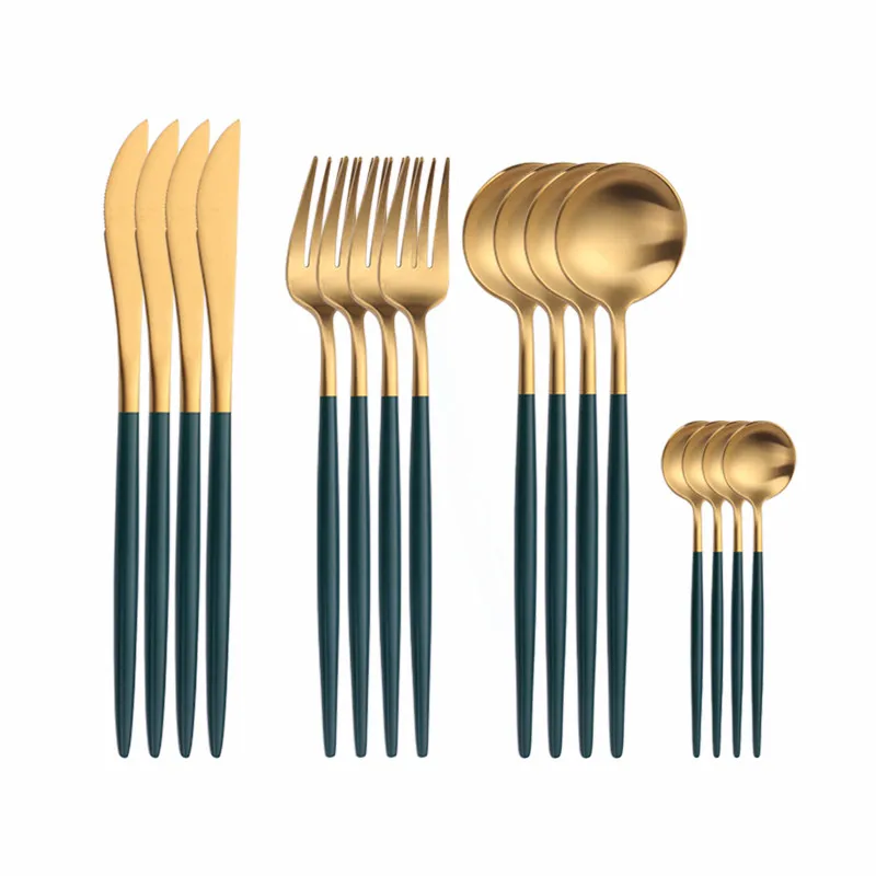 

Stainless Steel Cutlery Set Dessert Tableware Green Golden Dinner Set Complete Fork Spoon Knife Dinnerware Set Kitchen Tableware