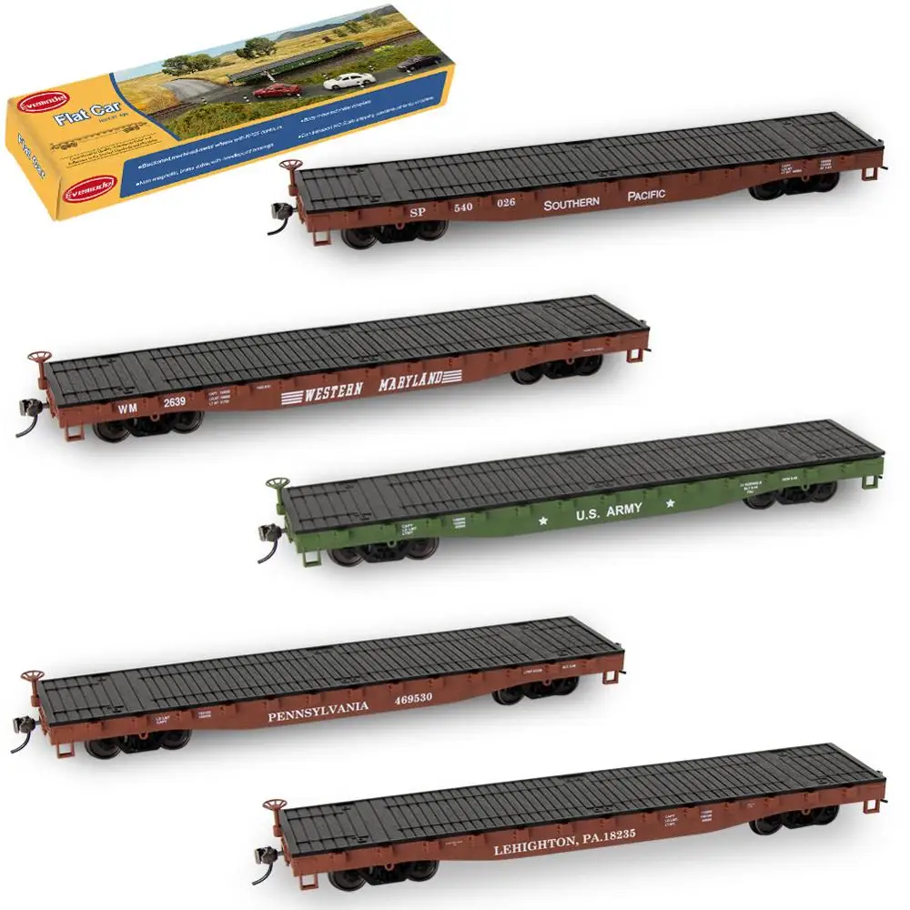 Evemodel Trains 2pcs HO Scale 1:87 52ft Flat Car Model Wagon Carriage C8741 Railway Layout