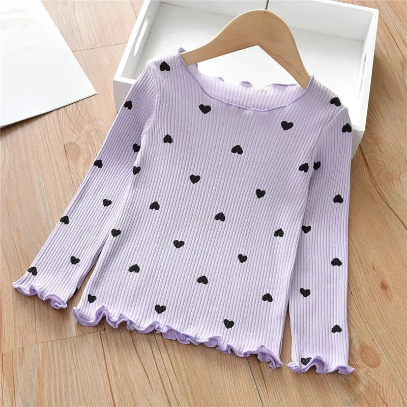 Girls Spring Autumn New Bottoming Shirts Children\'s Long-sleeved T-shirts Korean Style Love Pattern Baby Inside Tops In Winter