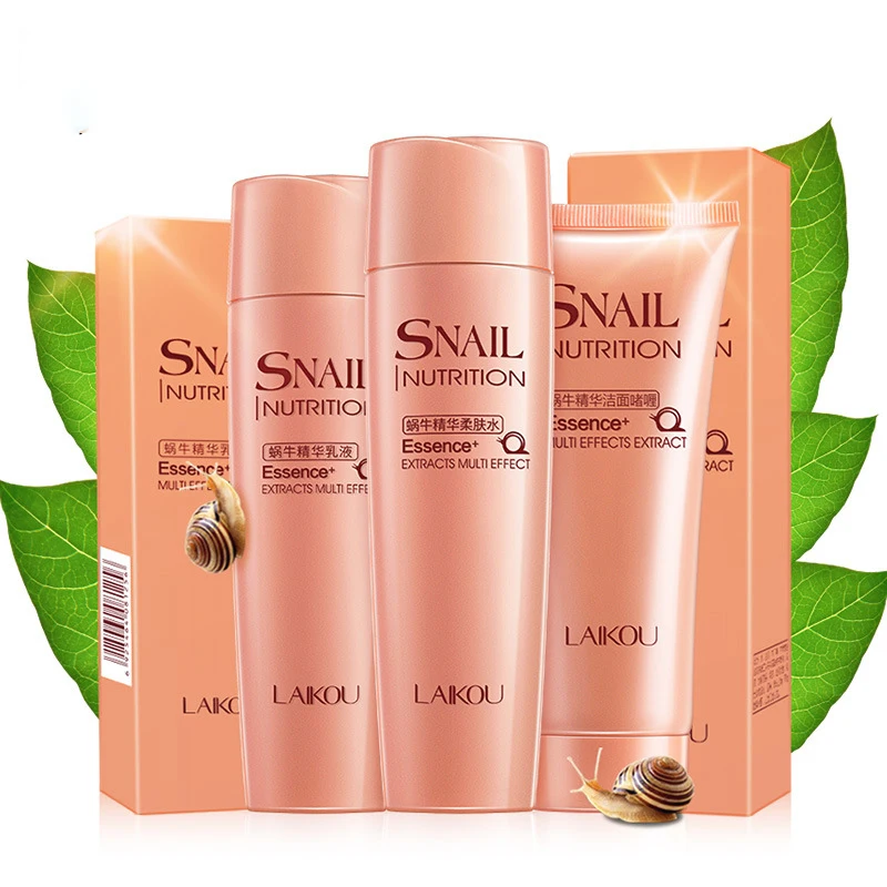 LAIKOU 3PCS  Set Snail Extract Nourishing Whitening Skin Care Set Moisturizing Face Toinc Lotion Deep Cleansing Facial Cleanser