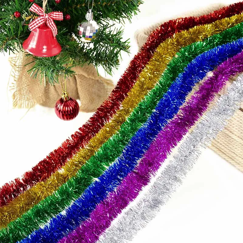 2.3M Colorful Metallic Foil Star Rattan Tinsel Garland Christmas Tree Ornaments Gold Silver Wire Tinsel Garland Party Decoration