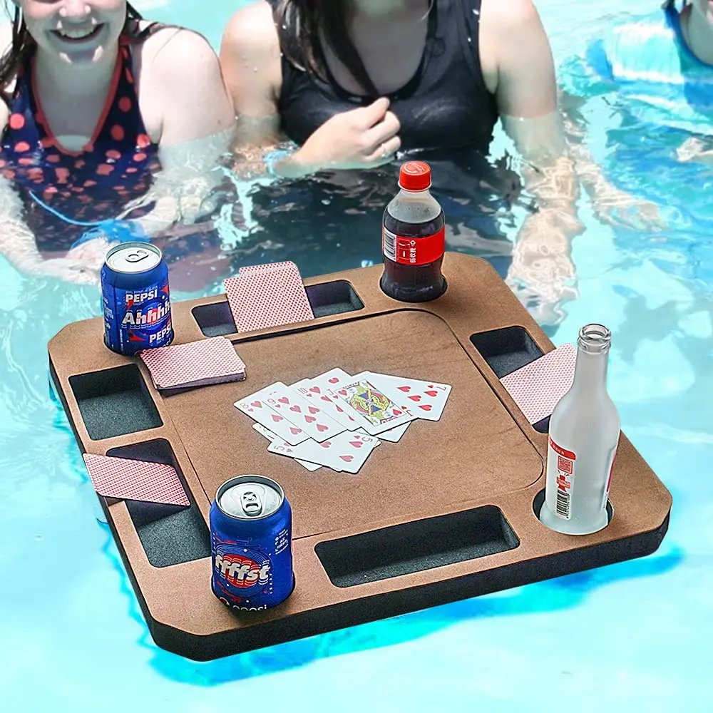 Floating Game or Card Table Tray for Pool or Beach Party Float Lounge Durable Foam Drink Holders with Waterproof Playing Cards