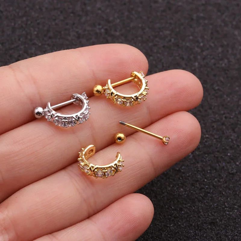 1Pc New Crown Cz Hoop Cartilage Huggie Earring Piercing  Helix Tragus Rook Daith Snug Conch Ear Piercing Jewelry 0.8x8mm