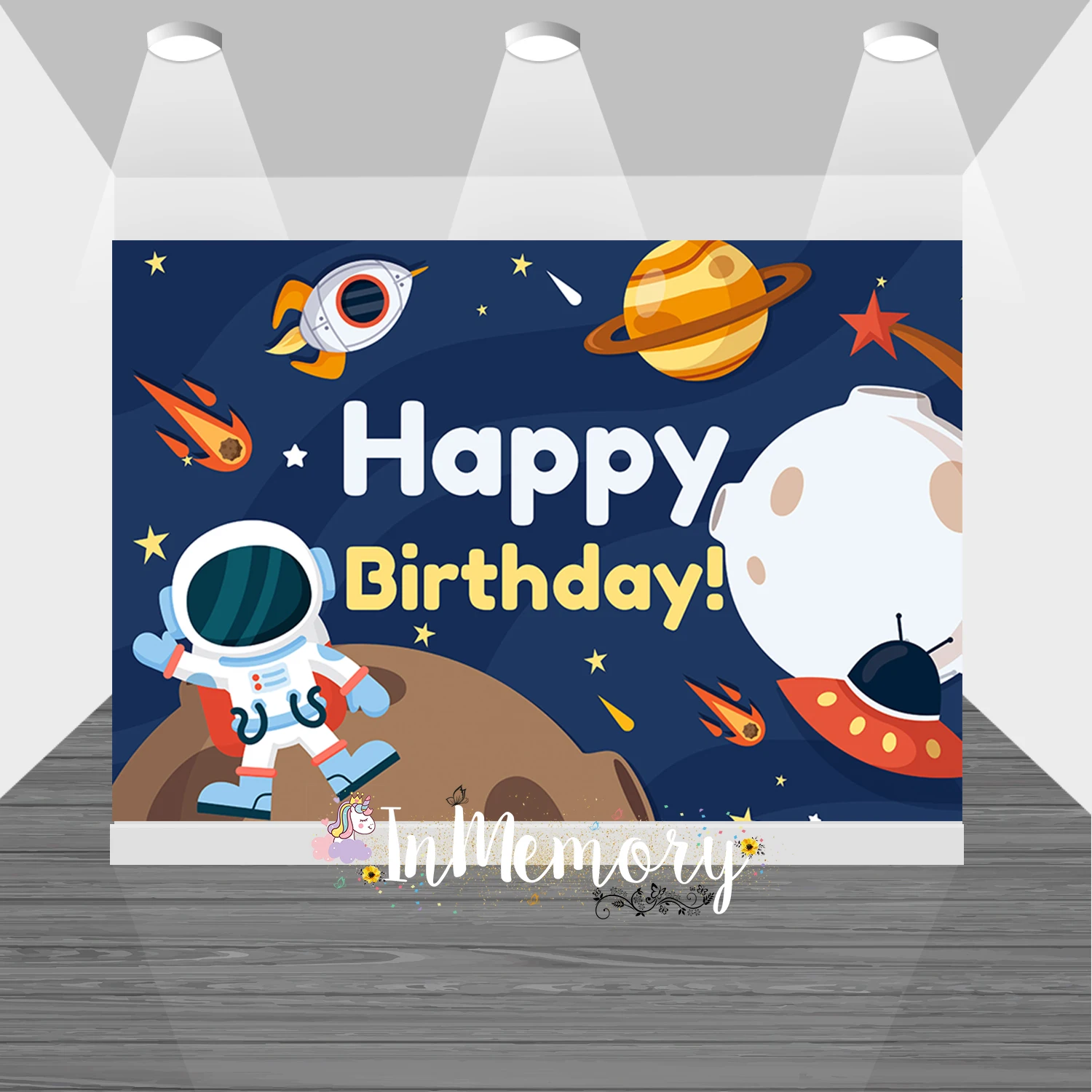 Universe Space Planet Spacecraft Astronaut Backdrop Rocket Boy Birthday Party Photography Props Background Photo Studio