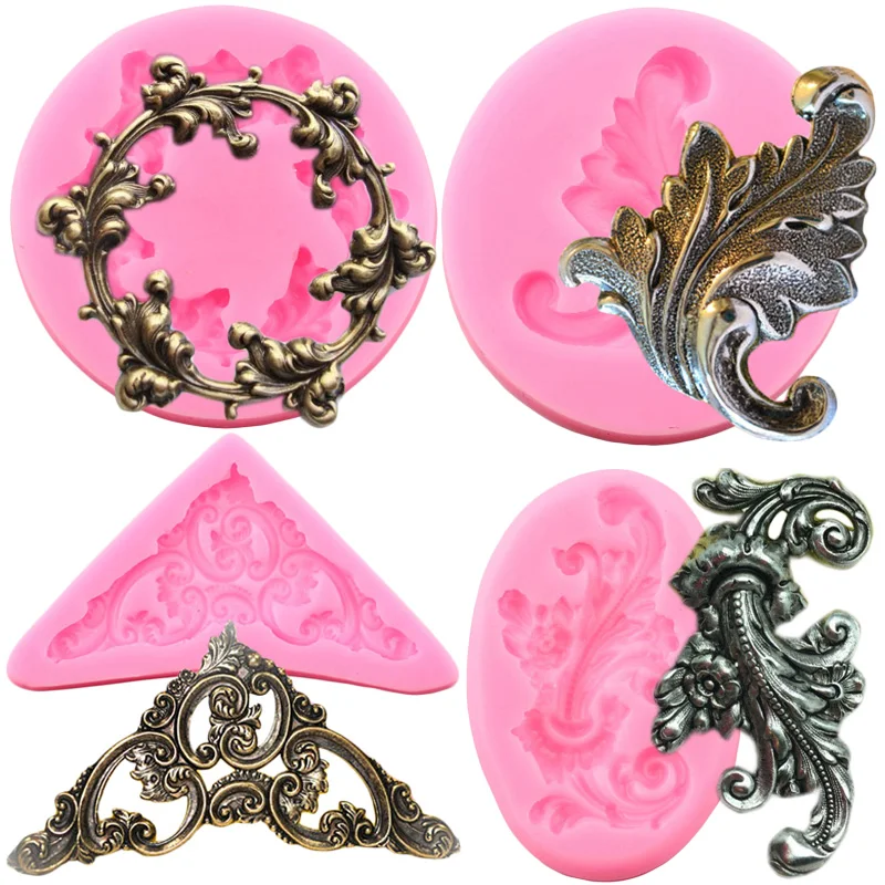 3D Craft Baroque Scroll Relief Silicone Mold DIY Leaves Cake Decorating Tools Fondant Chocolate Candy Mould Cupcake Baking Molds