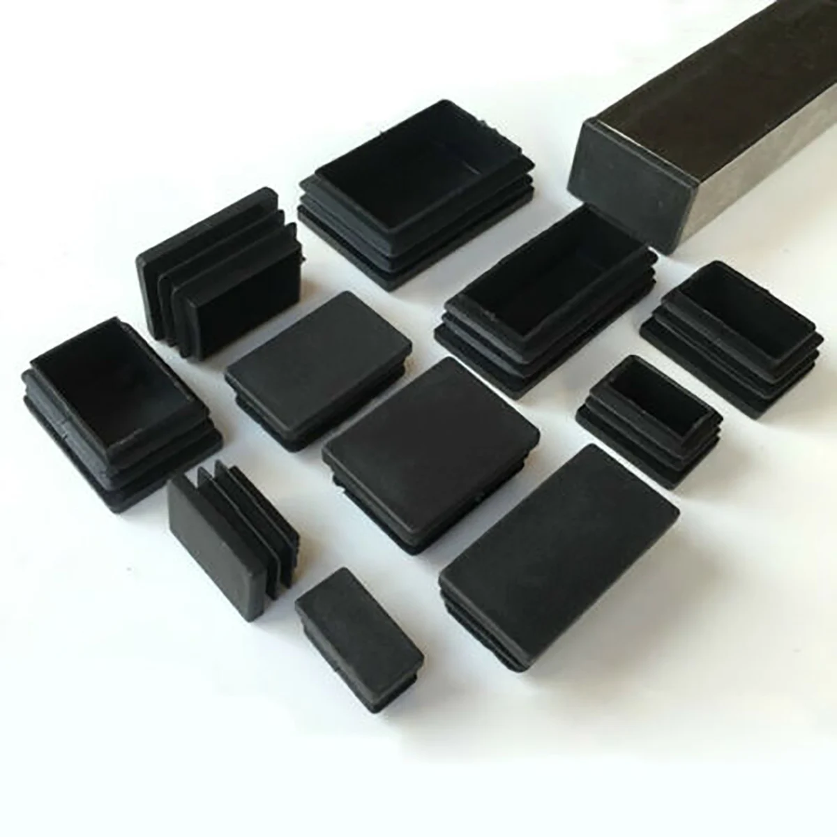 10/20Pcs PE Plastic Blanking End Black Square Rectangle Steel Tube Insert Plug Bung Furniture Chair Table Leg Protector 15-100mm