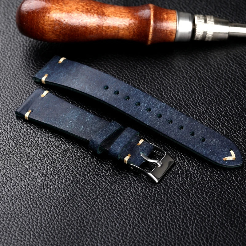 Handmade Frosted Leather Watchband PUEBLO18 19 20mm Retro First Layer Cowhide Soft Bracelet Suitable For Antique Watch Straps