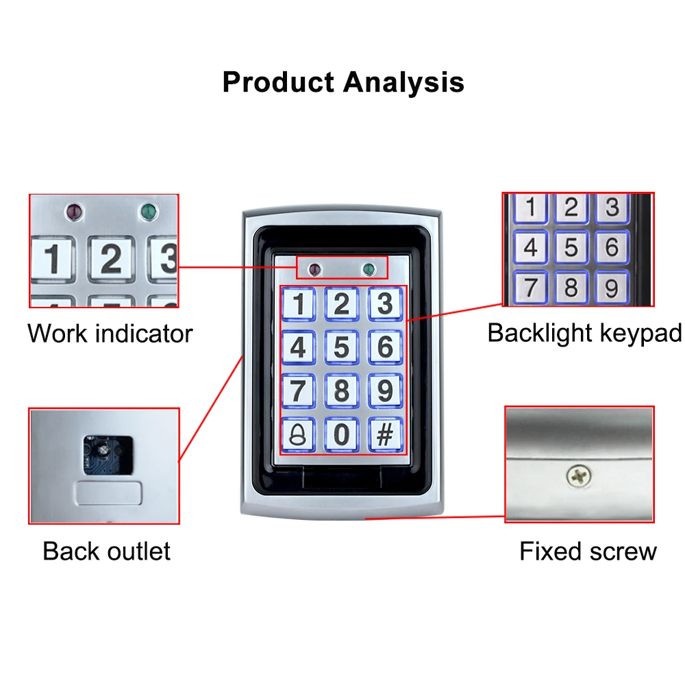 Outdoor Metal RFID Access Control Keypad Card Reader Waterproof Cover 125KHz 10PCS Keyfobs Rainproof for Access Control System