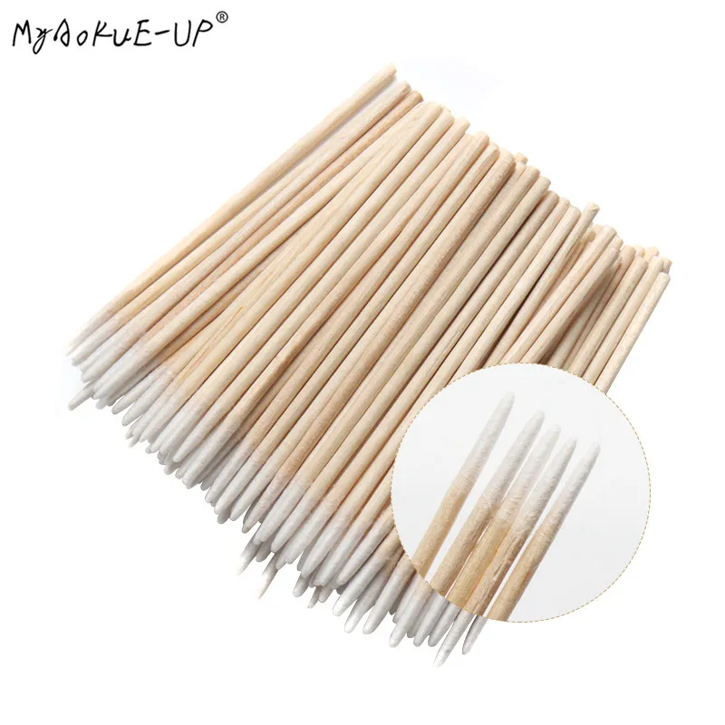 100 Stück Einweg-Wattestäbchen, ultraklein, fusselfrei, Mikrobürsten, Holz-Wattestäbchen, Tupfer, Wimpernverlängerung, Kleberentfernungswerkzeuge – Detail 3
