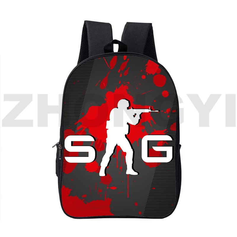 3D Print Anime Canvas Double Zipper CSGO Backpacks Mochila Cartoon 16 Inch School Bags Shooting Game Counter Strike Bag Children