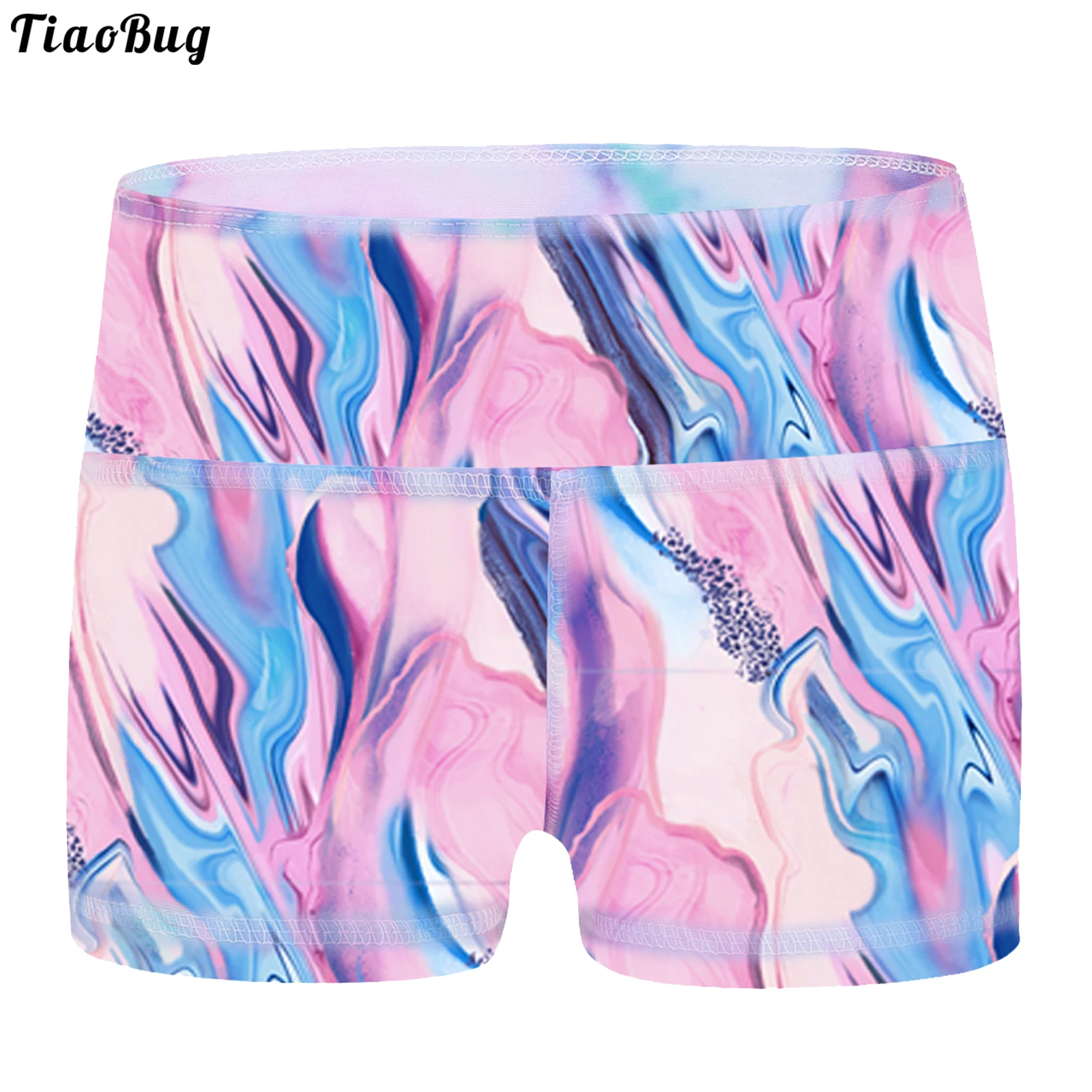 

TiaoBug Summer Kids Girls Skiny Dance Boy-Cut High Waist Dye Print Shorts Bottoms Sports Gymnastic Workout Activewear