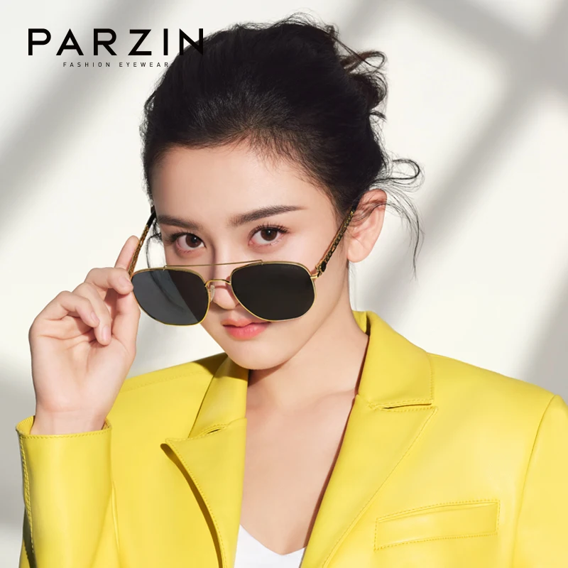 PARZIN Nylon Oversized Sunglasses Women Chain Design Double Bridge Sun Glasses Outdoor Summer Alloy Gafas De Sol Mujer 8310