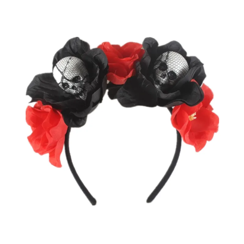 Sugarbay Day of Dead pałąk welon panny młodej przebranie kostiumu nakrycia głowy na Halloween akcesoria imprezowe czarny z kwiatami róży Hairband