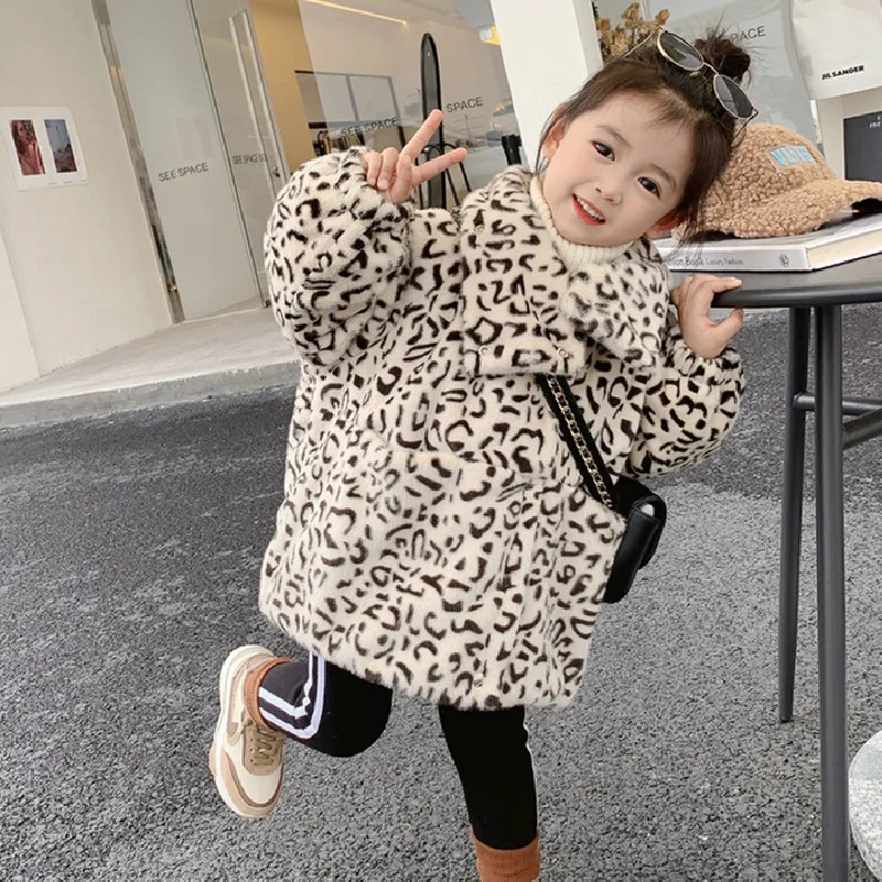 Girls Baby\'s Kids Coat Jacket Outwear 2022 Leopard Velvet Thicken Winter Autumn Overcoat Top Outdoor Party Teenagers Children\'s