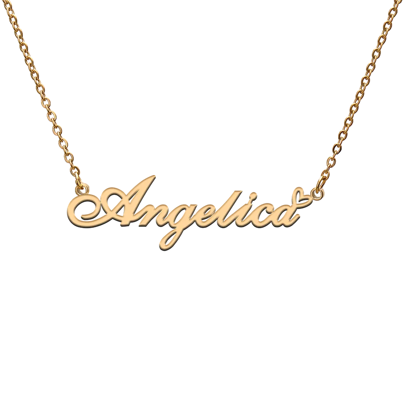 God with Love Heart Personalized Character Necklace with Name Angelica for Best Friend Jewelry Gift