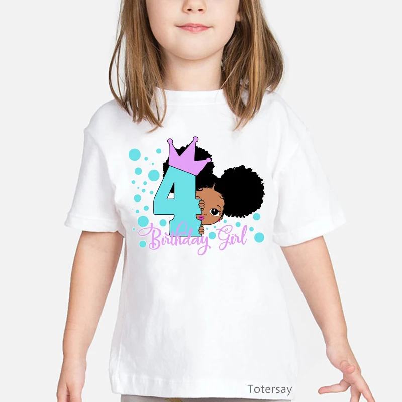 Birthday Gift for 4-8 Years Old Girls T Shirt Black Girl with Crown Graphic T Shirts Kids Clothes Harajuku Kawaii Summer Tops