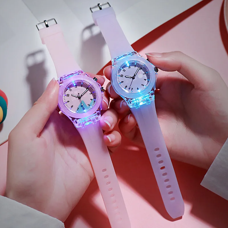 UTHAI CQ82 Children Watch for Girls teens Kids Luminous Cocks Wristwatch flash Silicone strap Cartoons