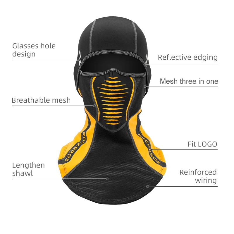 ROCKBROS Winter Thermal Fleece Ski Mask Full Face Cover Windproof Snowboard Hood Scarfs Outdoor Sport Cycling Headgear Balaclava