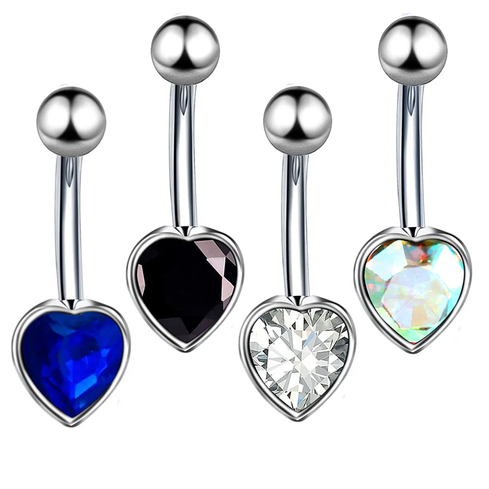 1Pcs Stainless Steel Crystal Belly Button Rings Navel Piercing Ombligo Sexy Heart-shaped Body Piercing Jewelry